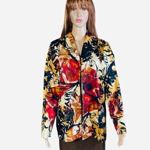 Additions By Chico's Cotton Long Sleeve Leaves Print Jacket Size 2 US L